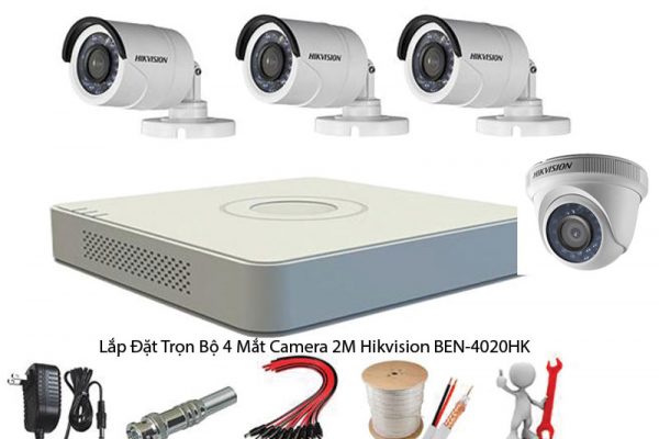 Lắp Đặt Trọn Bộ 4 Mắt Camera 2M Hikvision BEN-4020HK